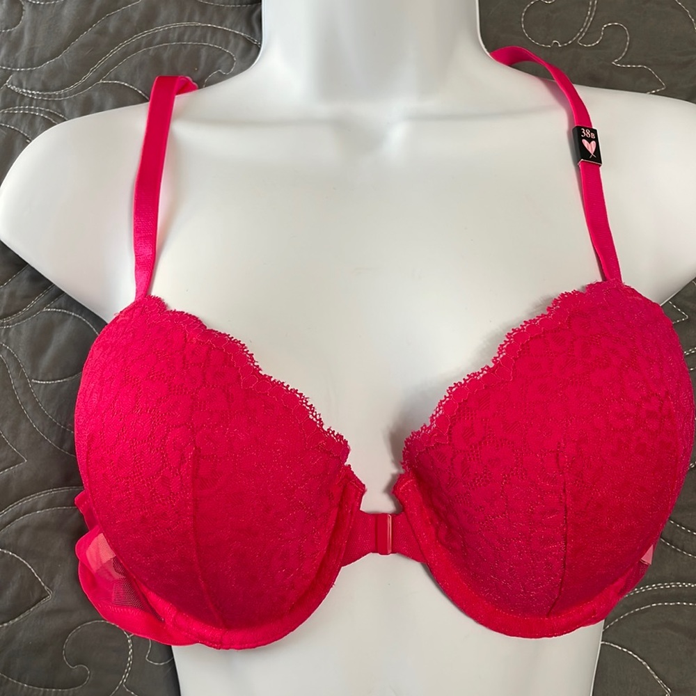 NWT VS 38B racerback Demi bra with front closure HOT PINK 💗